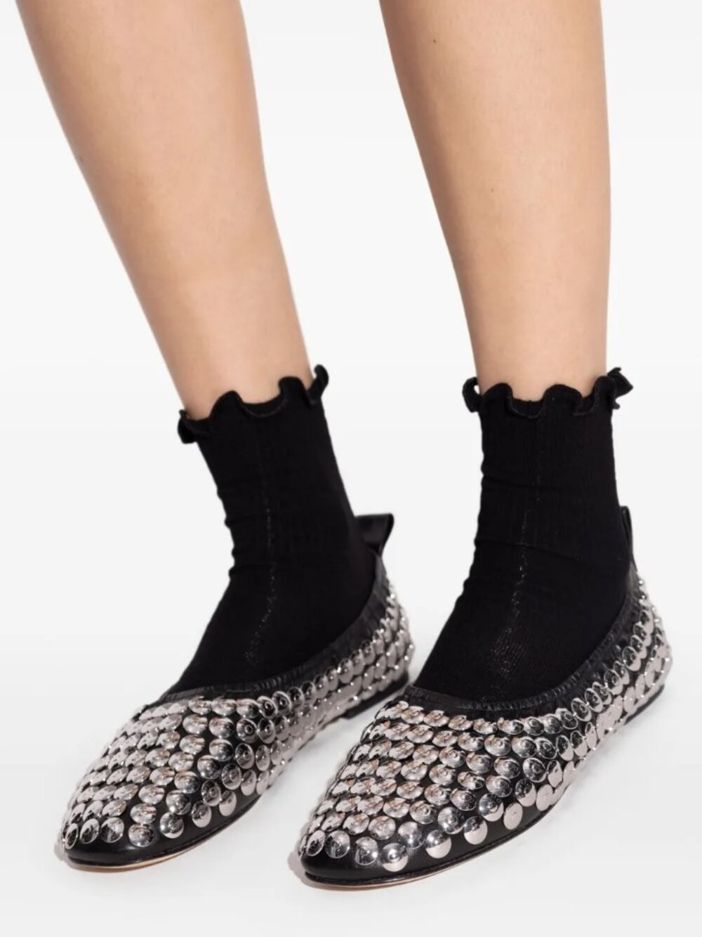 Tory Burch  Sz 7.5 Studded Ballet Black Nappa Leather - Picture 10 of 12